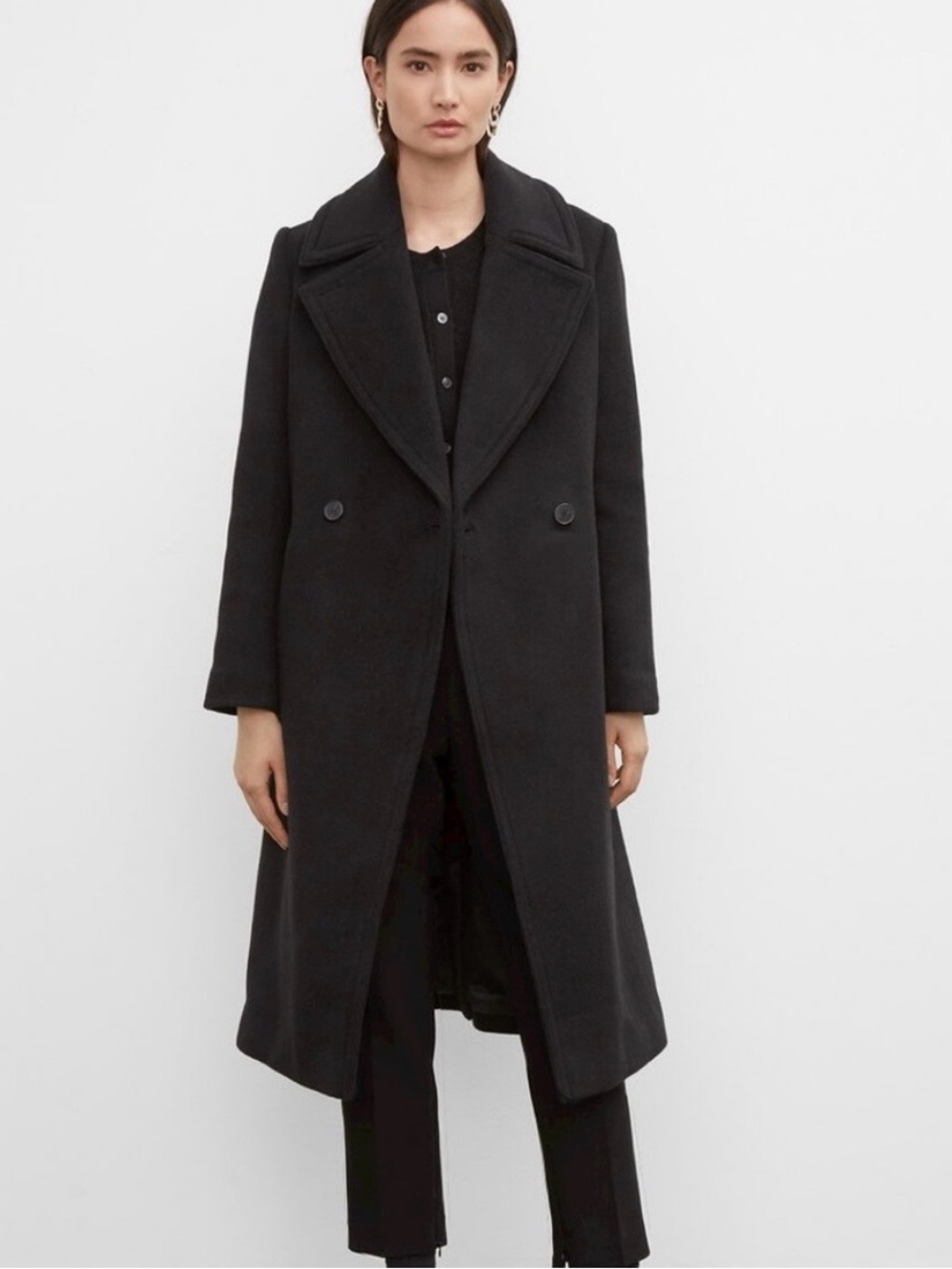 Club Monaco Black Double-Breasted Wool Coat - XS